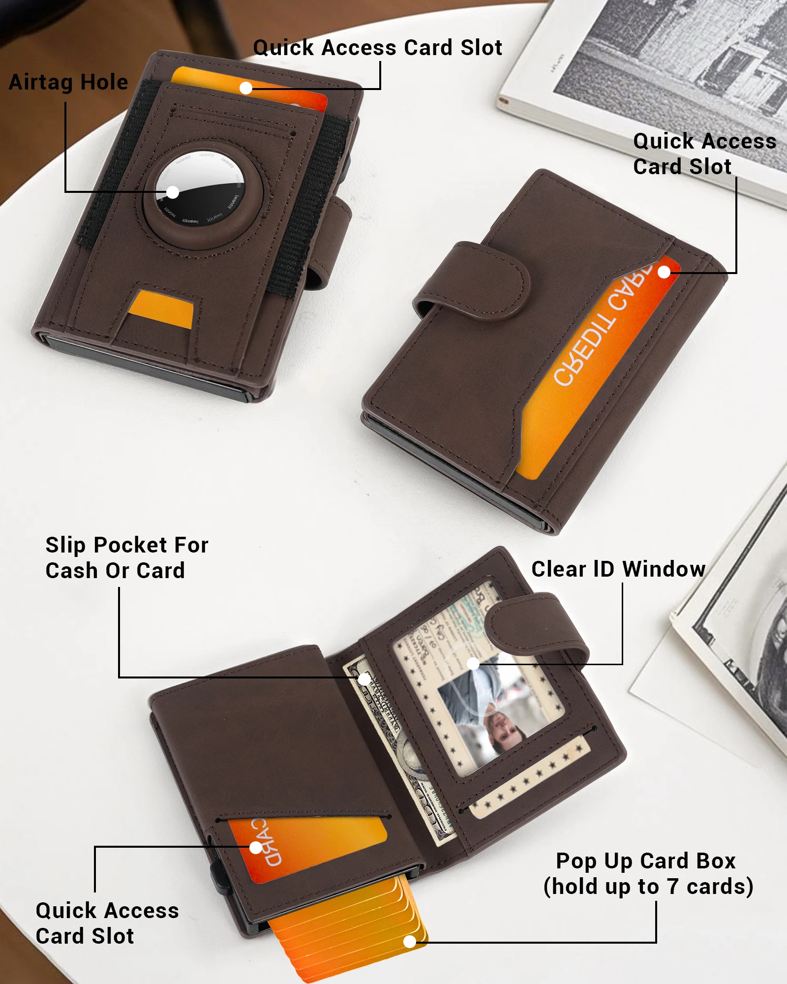 Rfid Blocking Wallet For Men Fashion Short Bifold Slim Pop Up Aluminum Credit Card Case Box With AirTag Holder ID Case Gift Box