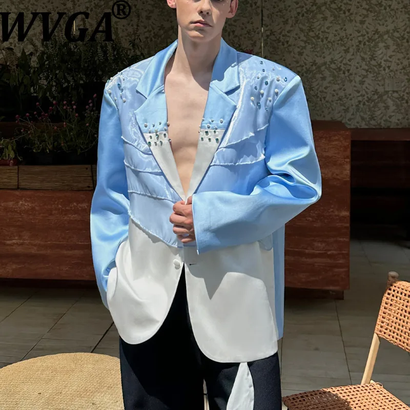 WVGA Spring Autumn New Men Tide Three-Dimensional Beaded Diamond Trendy Design Suit Jackets Niche Chic Casual Blazers Ins W17885