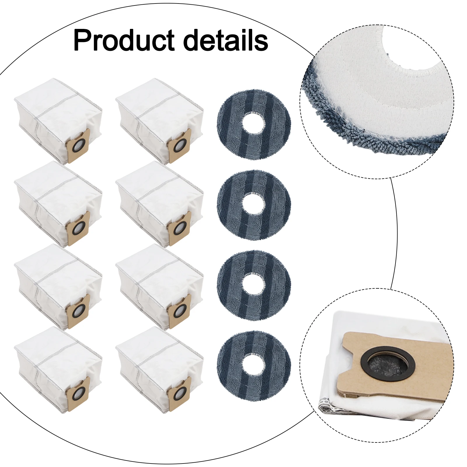 Accessory Package for eufy For Omni C20 Robot Vacuum Cleaner Contains 4 Mop Pads and 8 Dust Bags for a Cleaner Home