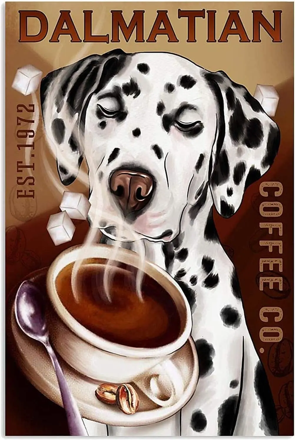 Vintage Tin Sign Dalmatian Coffee Home Coffee Bar Wall Decor 8x12 Inches