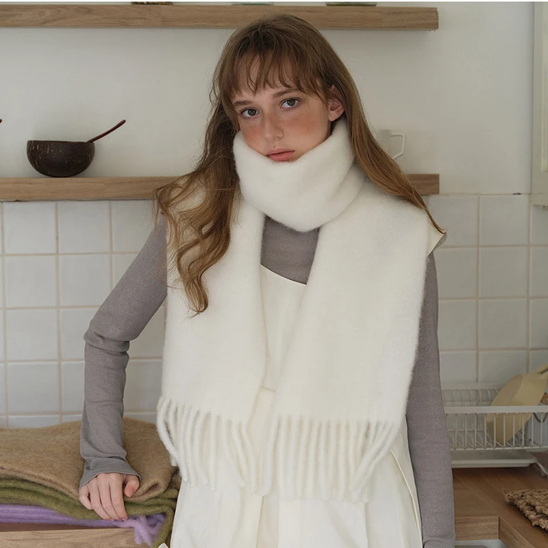 38% الصوف شتاء دافئ المرأة وشاح الكشمير بلون شالات سميكة منديل الحجاب يلتف شرابات الباشمينا فولارد عقال #5