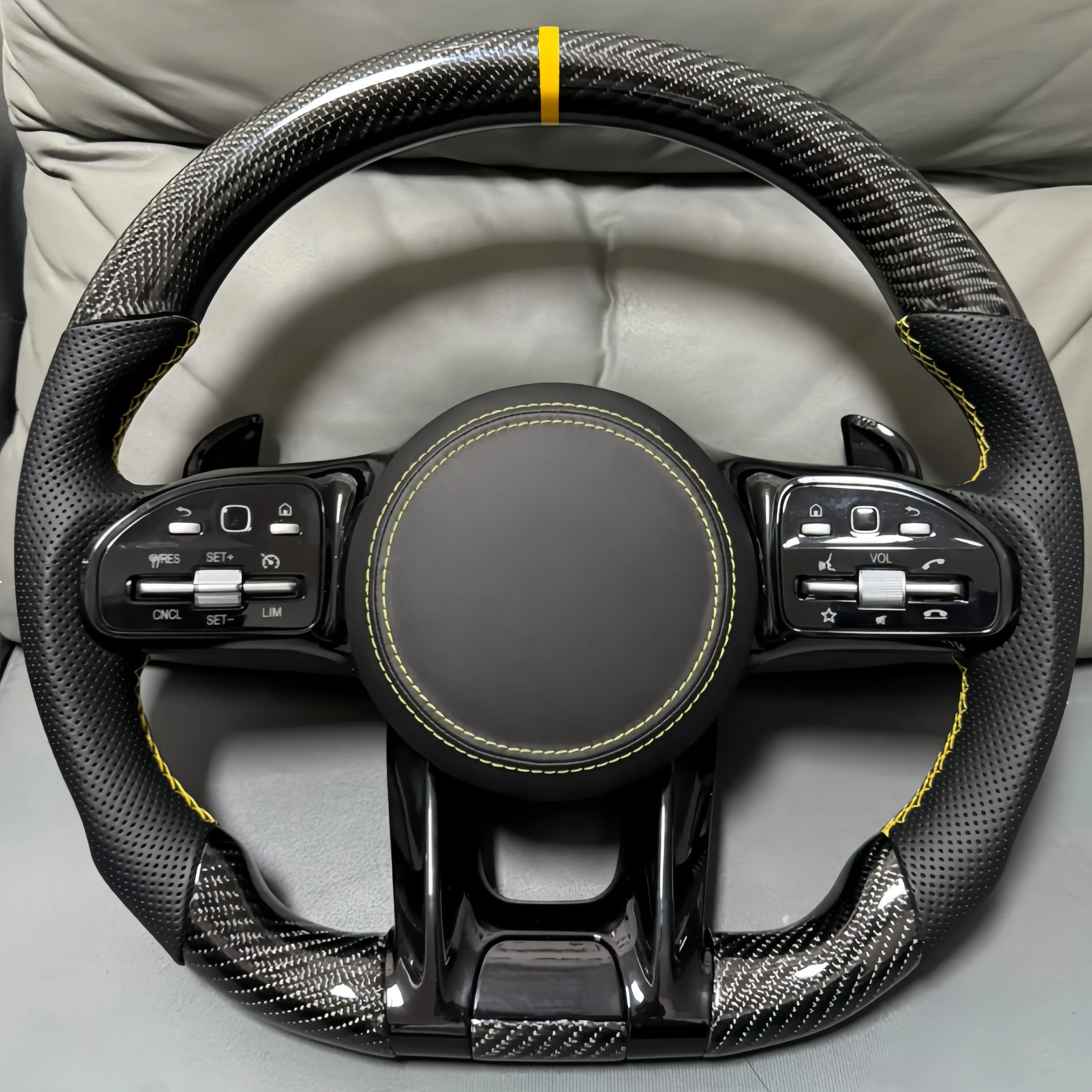Suitable for benz Old Model Modification  Multifunctional Black Carbon Fiber Steering Wheel Nappa Leather
