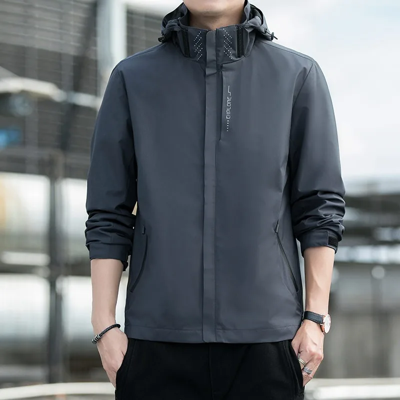 

Men's Jacket Zipper Hooded Windproof Solid Color Casual Jacket Coat Climbing Camping Hiking Outdoor Male Fashion Outwear