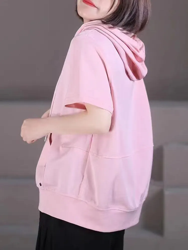 Grande taille décontracté femmes T-irt ort Sve sweat à capuche été ample minceur polyvalent haut à la mode coréen Sle trajet Faion