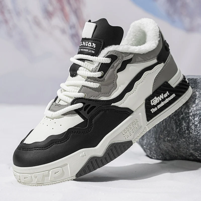 1 Pair of Winter High Top Velvet Snow Shoes with Lace up and Large Size for Good Grip, Outdoor Casual Boots, Versatile, Men's Sh