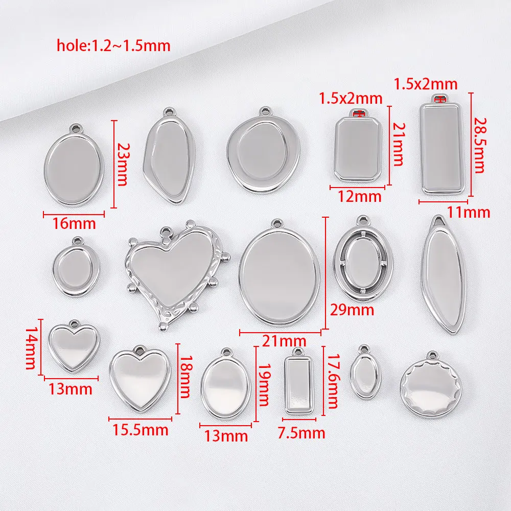 5pcs Stainless Steel Geometry Oval Frames Blank Bezel DIY Earring Geometric Heart Pendant Base Necklace Jewelry Making Wholesale view 3
