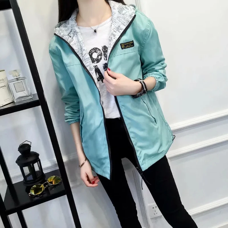 

Women's Trench Coat College Style Long Sleeved Korean Version Loose Fitting Double-sided Thin Short Jacket for Students