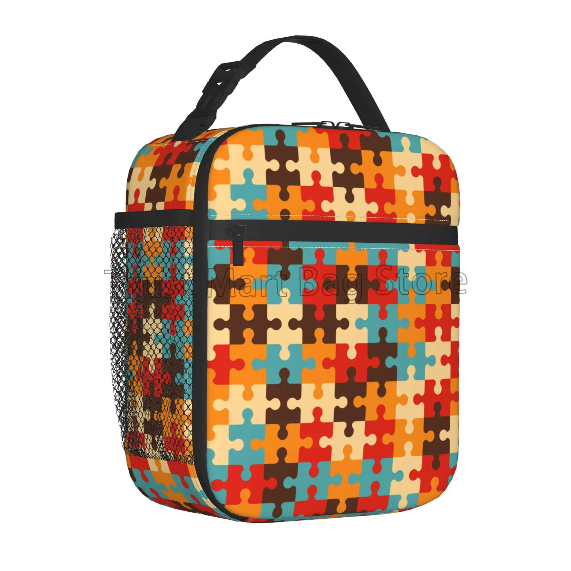 Autism Awareness Lunch Bags for Women Colorful Puzzle Piece Lunch Bag Water-resistant Thermal Bento Tote for Work Picnic Beach