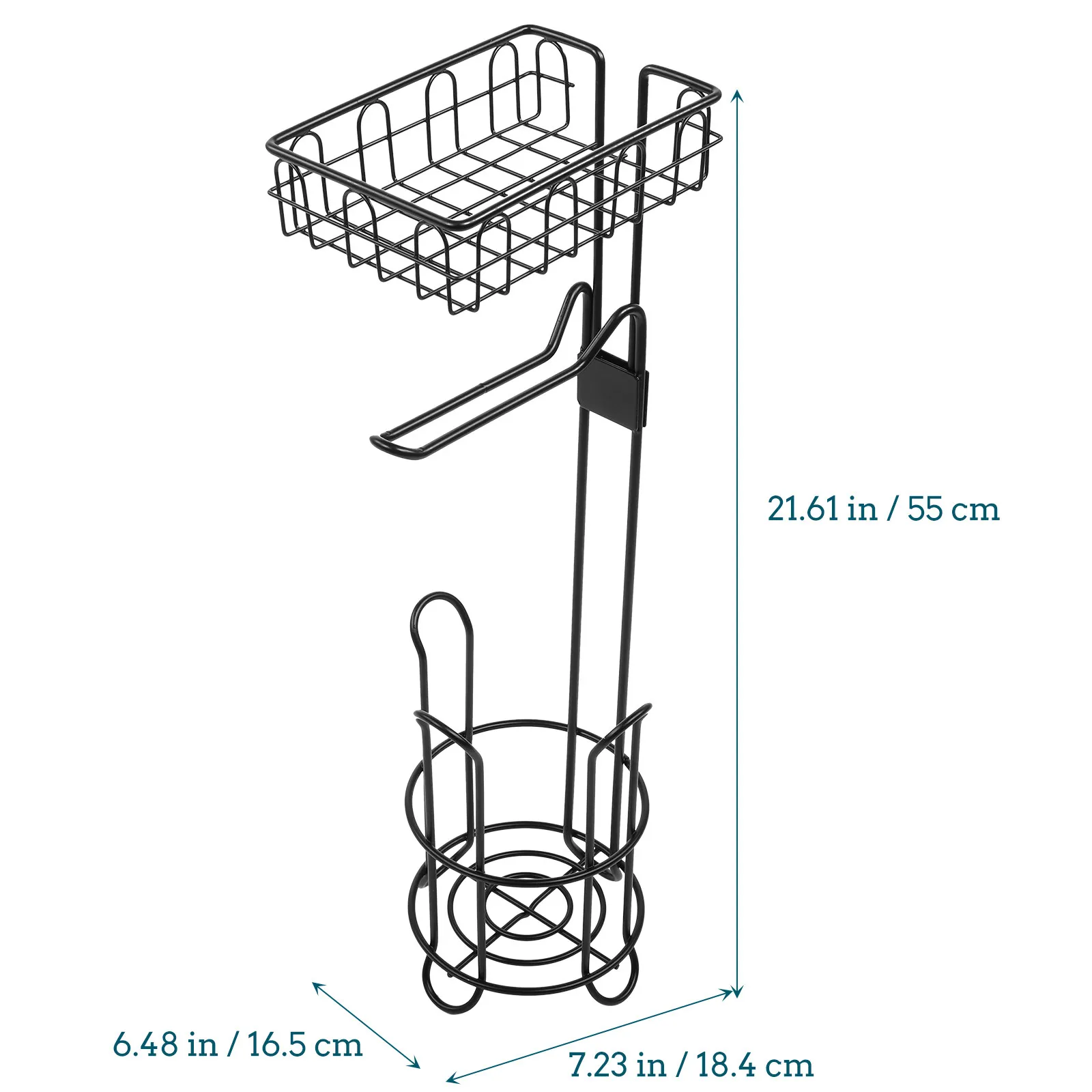 Iron Paper Towel Holder Floor Standing Rustproof Toilet Roll Holder with Removable Basket for Bathroom Kitchen Sundries Storage