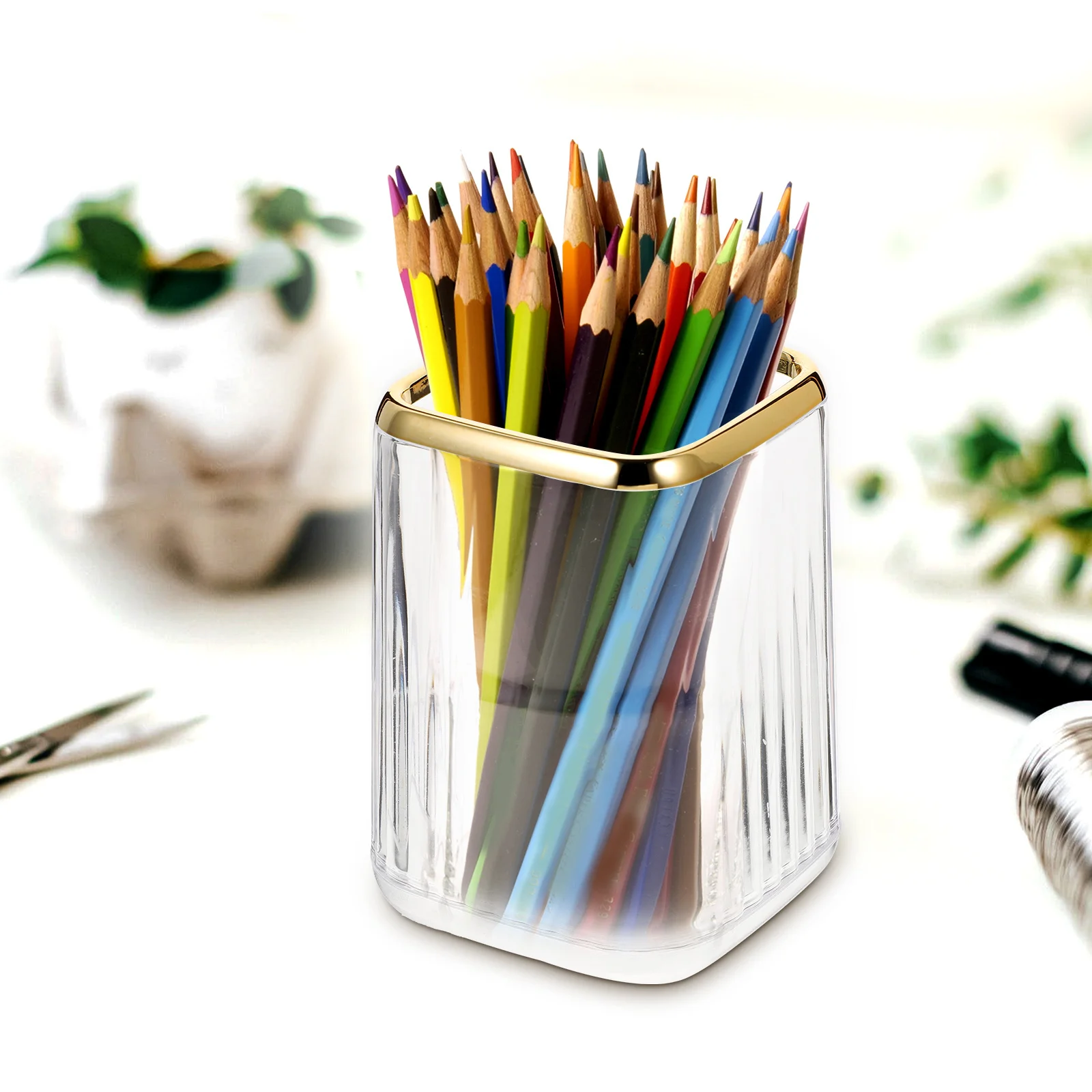 クリアメイクブラシホルダー バニティオーガナイザー ペンシルペンカップ デスク収納オーガナイザー メイクブラシホルダー ペンカップ