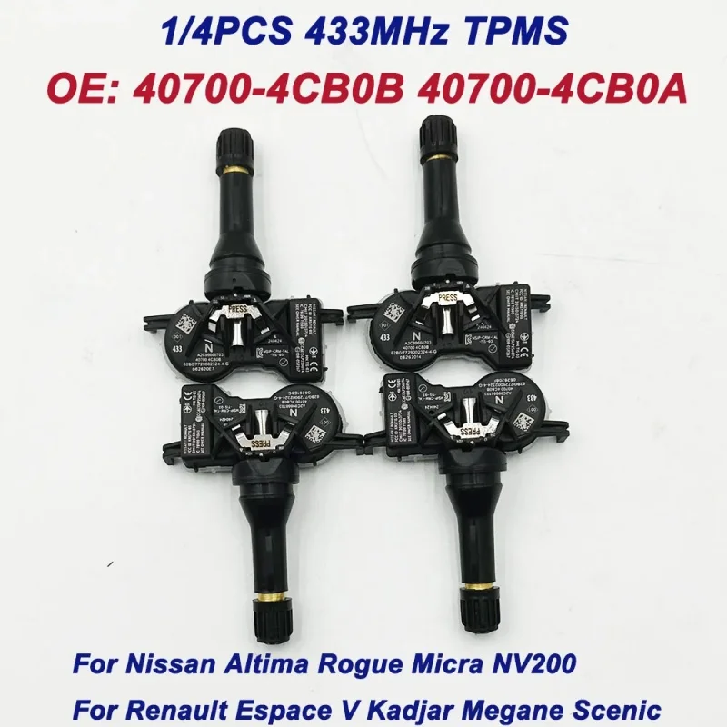 4 Uds 407004CB0B 407004CB0A sensores de presión de neumáticos para Nissan Qashqai j10 j11 X Trail NV200 Leaf Juke Note para Lada Vesta Granta