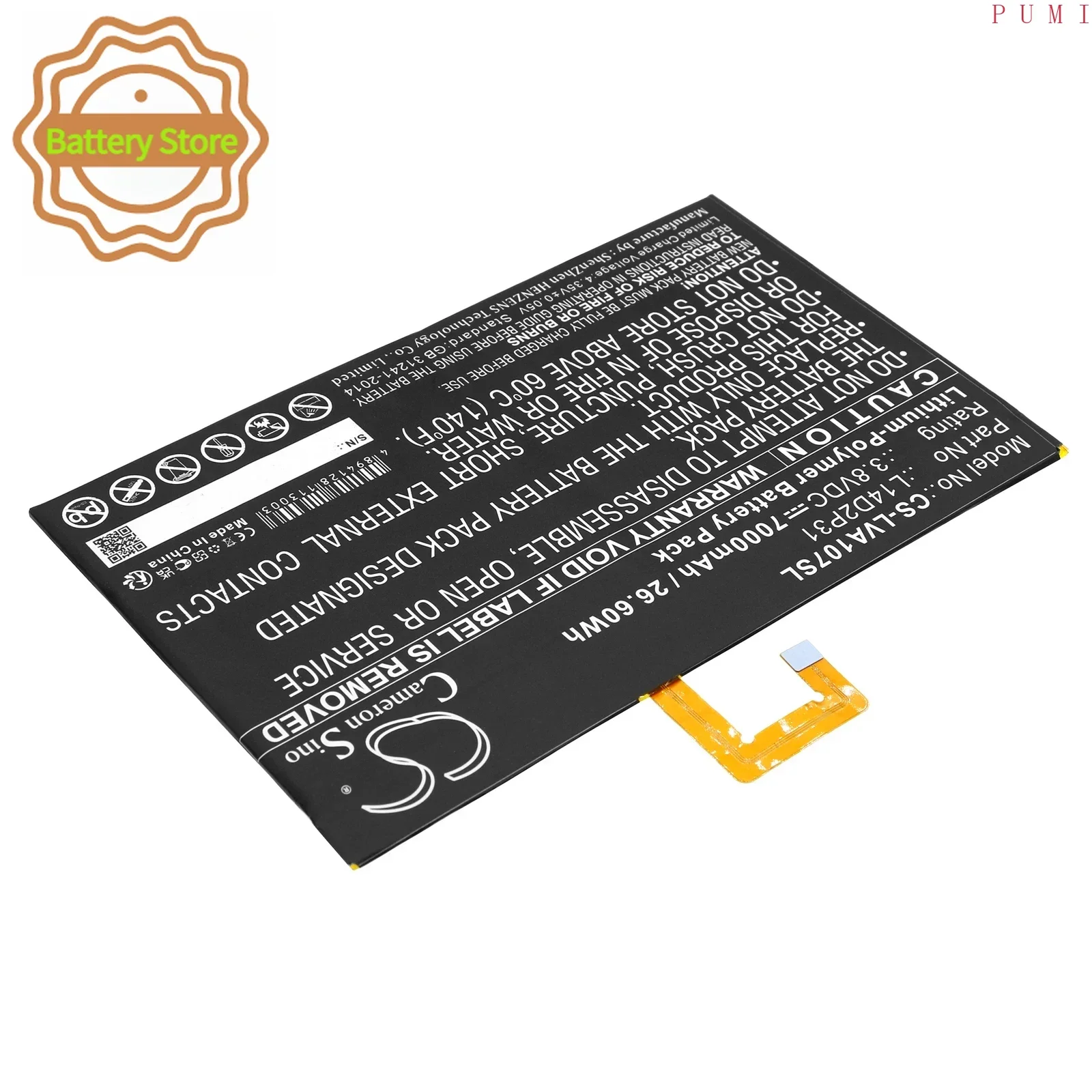 CS Replacement Battery for Lenovo Tab 2 A10-70,Tab 2 A10-70F,A10-70,A10-70F,TB-X103F,Tab 2 A10-7 PN:L14D2P31 7000mAh / 26.6Wh