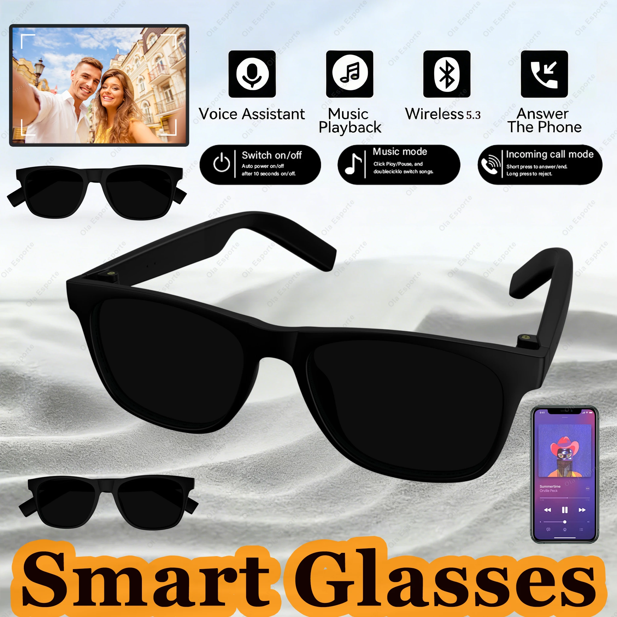 2026 New Smart Glasses Wireless BT Call Music Player Voice Assistant Multi-Functional Glasses Waterproof Sunglasses Men Women