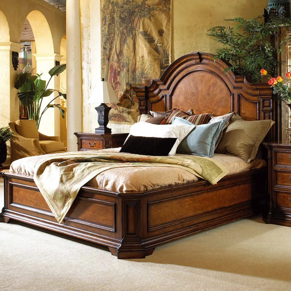 

Двуспальная резная кровать из цельного дерева, старая кровать в стиле ретро