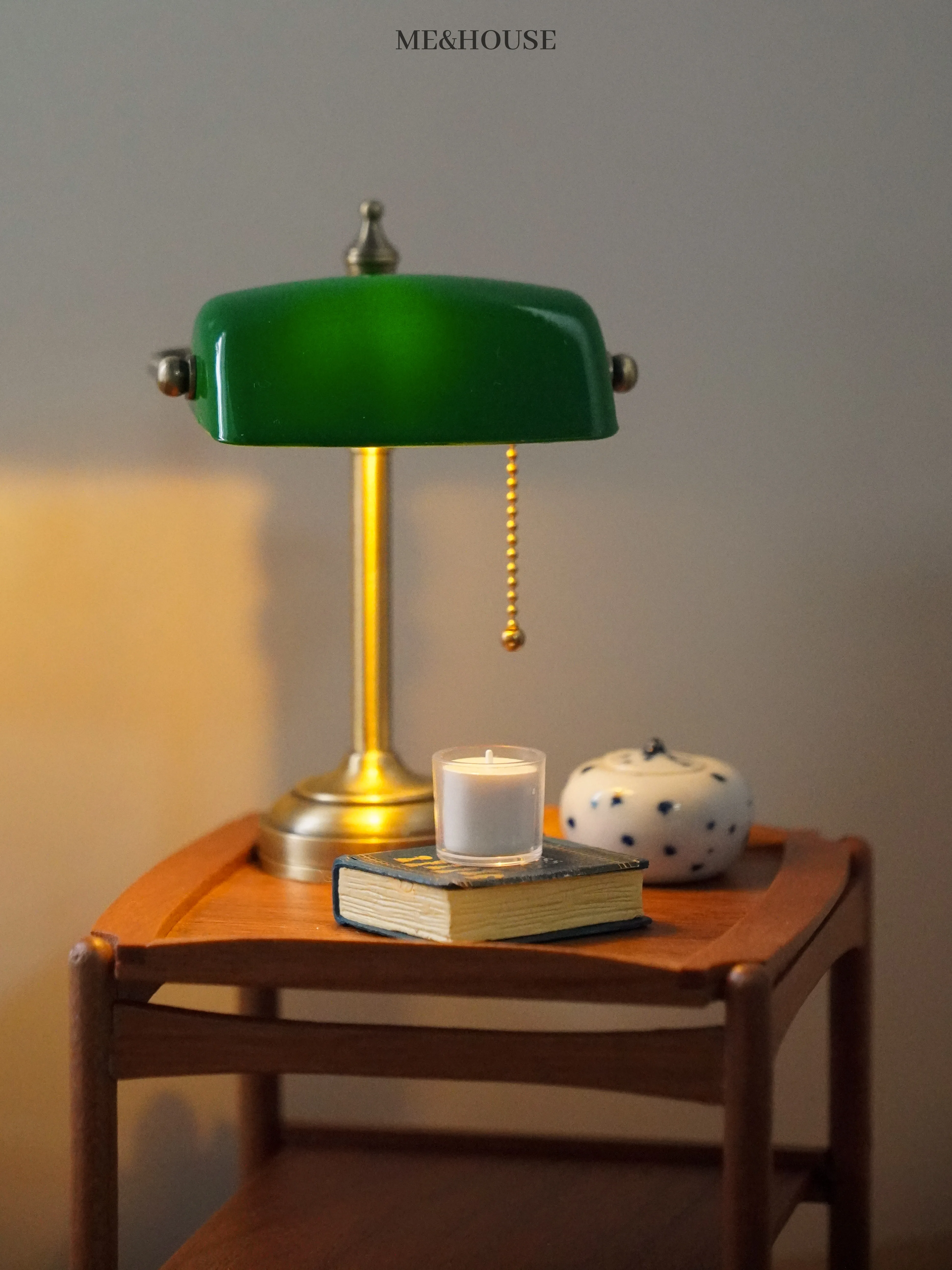 1/6 doll house model furniture accessories mini model green retro drawstring desk lamp bank lamp