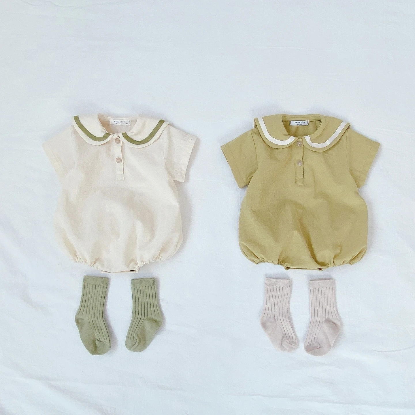 HY2266 Summer Thin Short-Sleeve Romper for Baby Girls Cute School Style Baby Clothes Breathable Crawling Suit Baby Wrap Pants