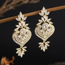 Luxury Big Clear Zircon Long Dangle Earrings Exquisite Shiny CZ Bridal Earring for Women Wedding Jewelry