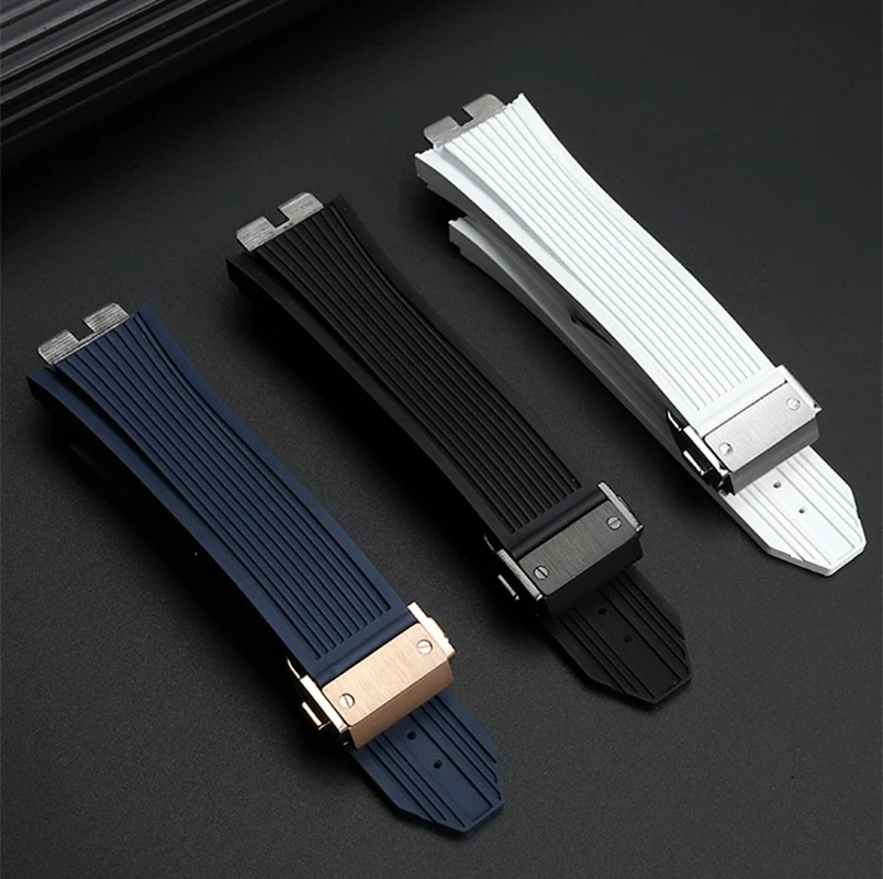 For Hublot Big Bang 415 411 411 Men VITON strap Watch FKM Bracelet Stainless steel Quick Release Fluororubber Watchband 28*18MM