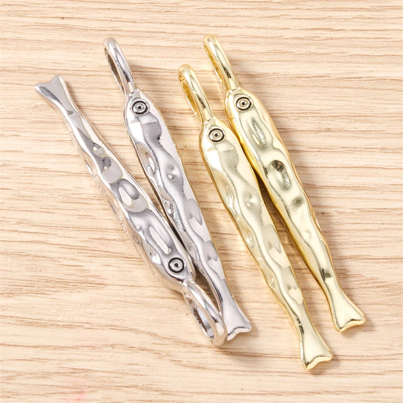 5 Stück 7x59mm süße Gold Silber Farbe Metall Fisch Charms Anhänger für Schmuckherstellung Halsketten Ohrringe Armbänder DIY Bastelbedarf – Detail 9