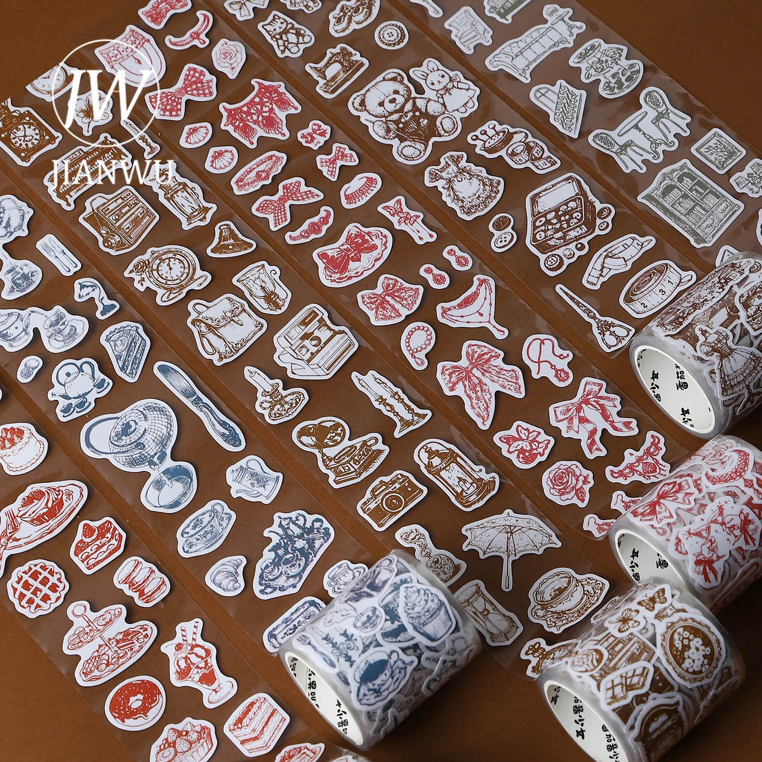 JIANWU Antique Tea Chat Series Vintage Bow Tie Party Landscape Material Collage Waste Tape Creative DIY Journal Stationery