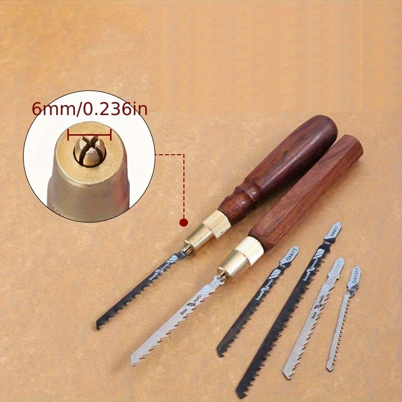 1 Set Mini Detachable Hand Saw Round/Hexagonal Wooden Handle High Carbon Steel Handheld Saw With 5 Saw Blades For Woodworking