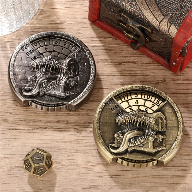 الرجعية اللسان صندوق الكنز نمط المعادن النرد سبينر 7 في 1 النرد Turnable الدورية الأسطوانة RPG الألعاب ملحق الزفاف مجموعة حقيبة