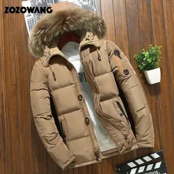 Jaqueta impermeável casual masculina, Parkas quentes e grossas, casacos de pato branco, casacos de pele, moda, inverno, 90%