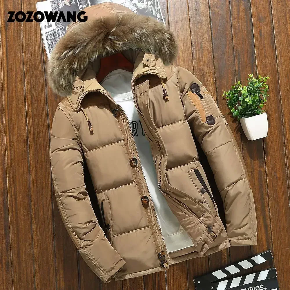 90% Kurtki puchowe Mężczyźni Kurtka zimowa Mężczyźni Moda Grube ciepłe parki Futro Białe kaczki Płaszcze puchowe Casual Man Wodoodporne kurtki puchowe
