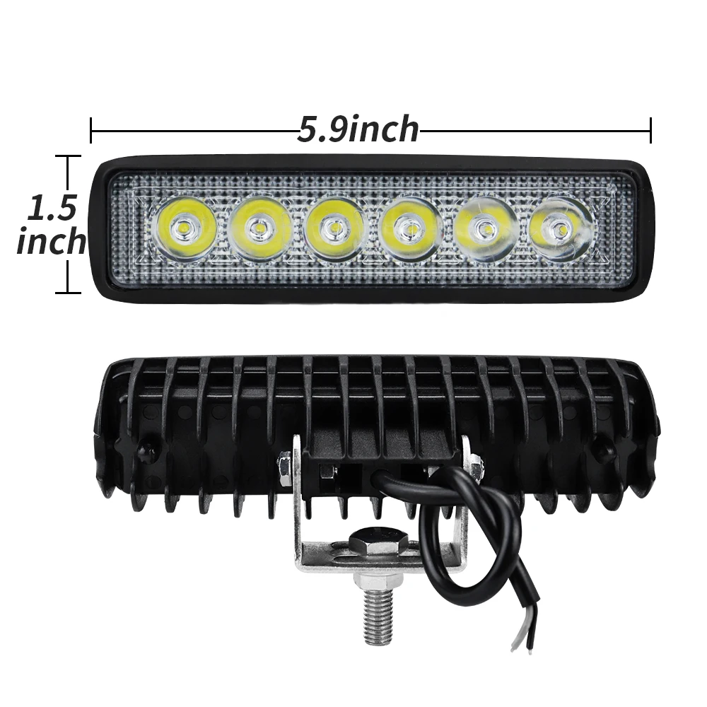 2 Pcs Car LED Light Bar 12V 18W 6500K Super Bright Work Light IP67 Waterproof Spot White Off Road Head light Driving Light