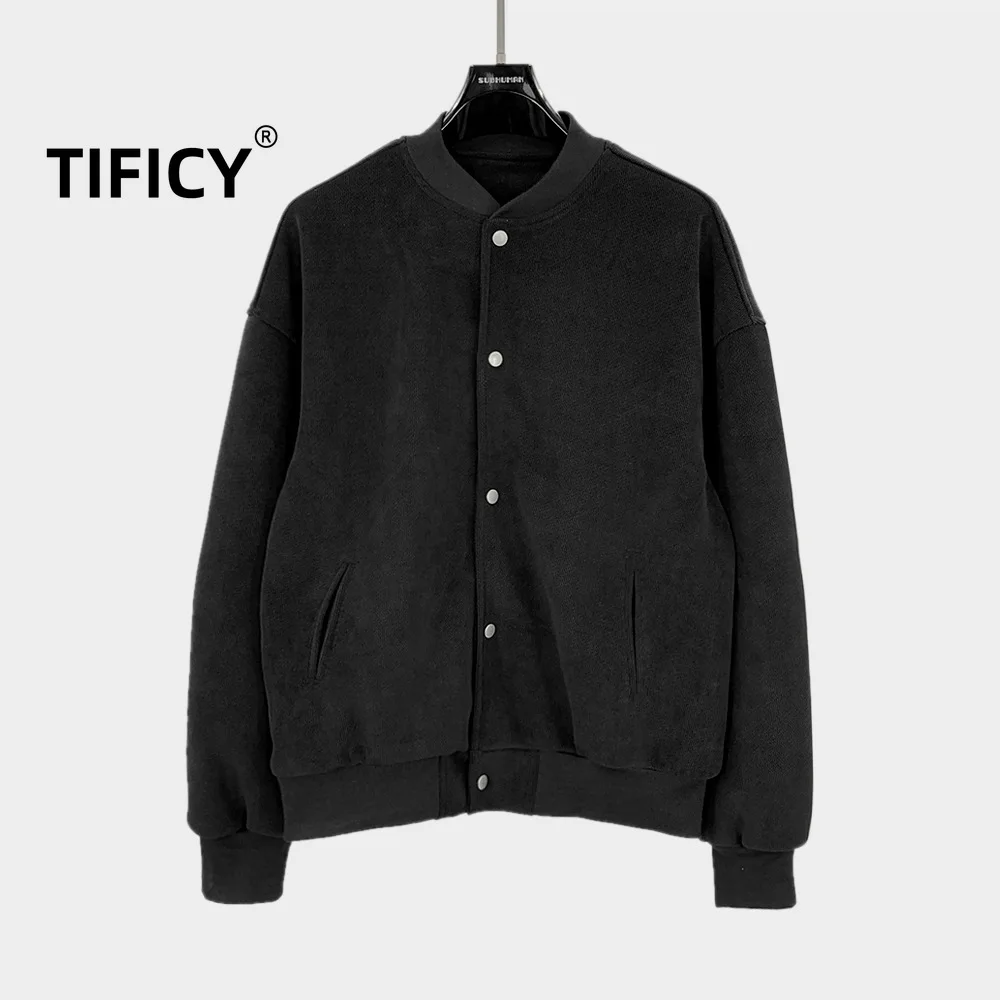

high street jackets Men's autumn and winter Japanese basic Korean version loose black stand up collar baseball jacket