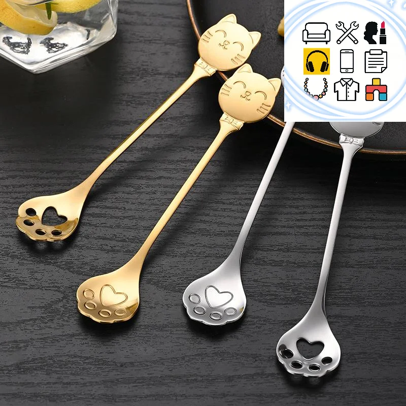 Stainless Steel Coffee Mixing Spoon Creative Cat Claw Spoon Ice Cream Cake Dessert Teaspoon Scoops Tableware Kitchen Accessories