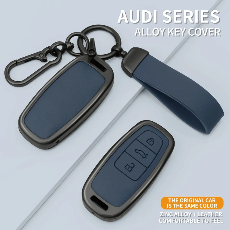 For Audi A3 A4 B6 B7 B8 A6 C5 C6 RS3 Q3 Q7 TT S3 Folding 3‑Button Remote Key Cover with Strap Hook Zinc Alloy Leather Key Case