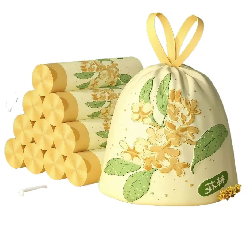 Tear-Free Osmanthus Scented Drawstring Trash Bags Household Disposable Handheld Automatic Closure Cleaning Plastic Bags