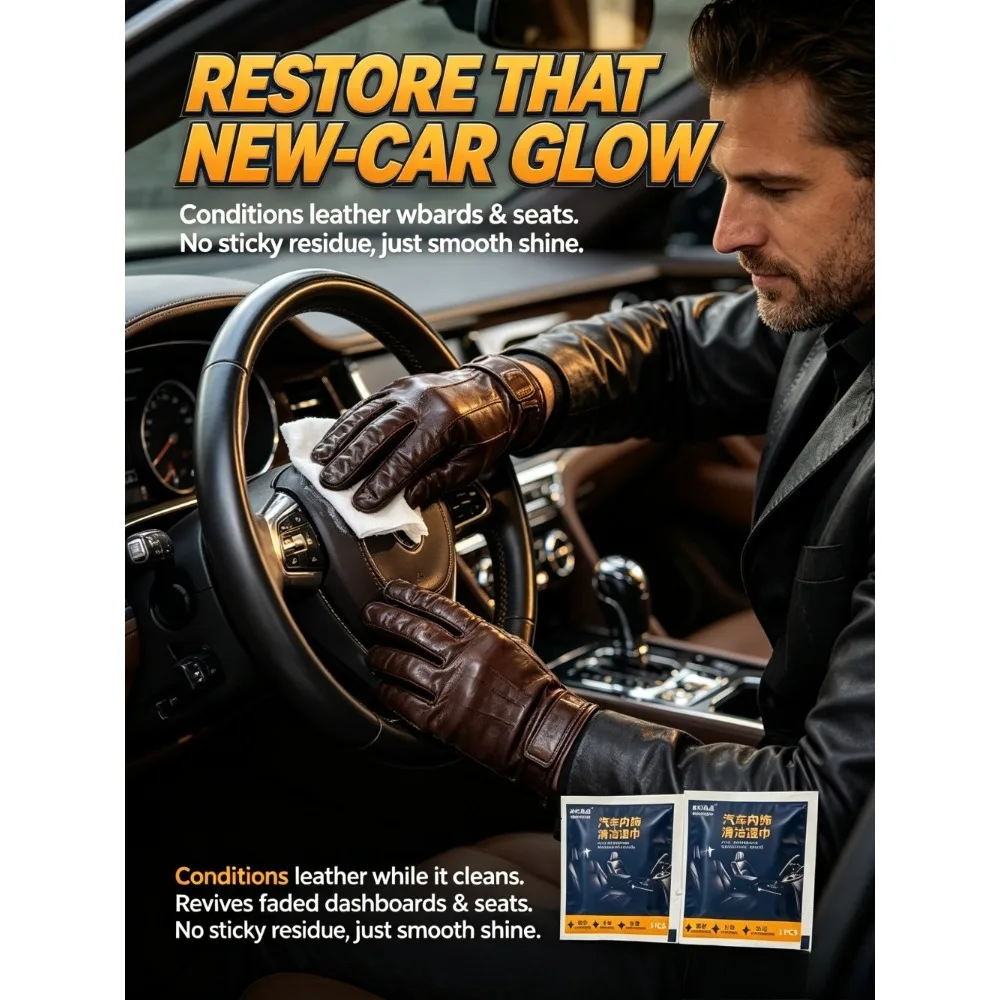 All-Purpose Car Cleaning Wet Wipes, Quickly Remove Dust and Grease, No Sticky Residue After Use, Portable and Large Capacity.
