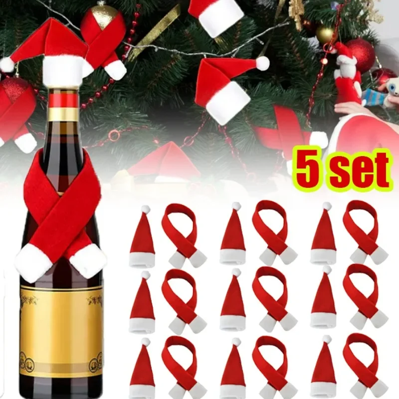 Christmas Wine Bottle Scarfs Hats Set Home Hotel Decoration Festival Party Kitchen Tableware Decorations Supplies Wholesale