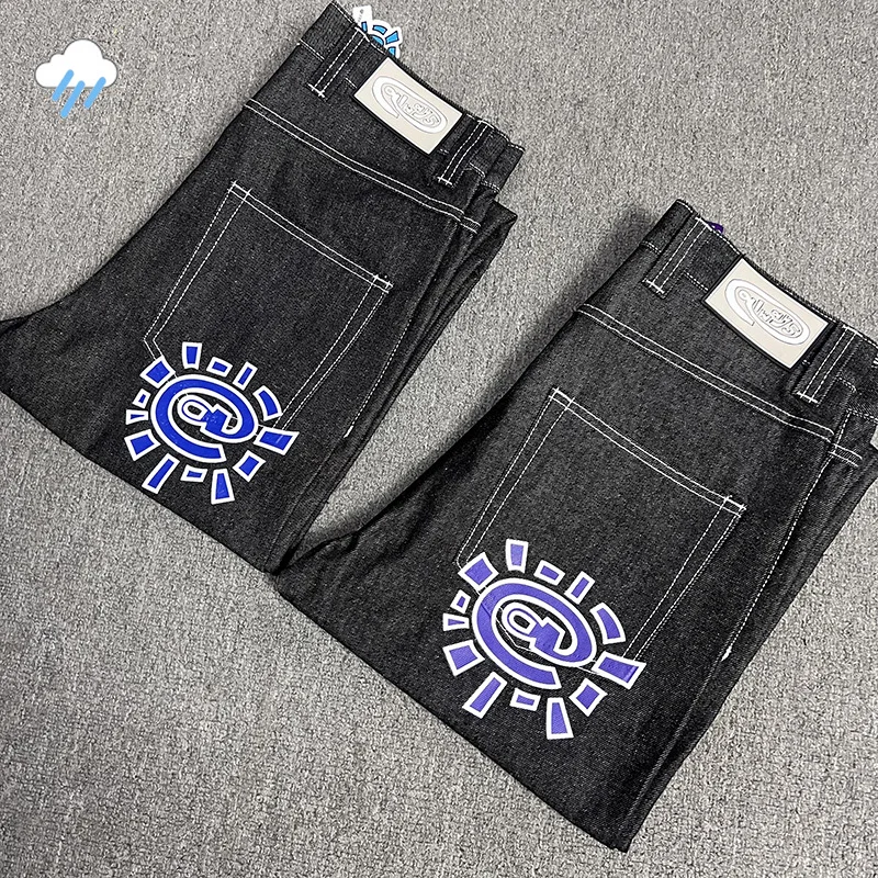 

Heavy Fabric Top Quality Purple Logo Print ADWYSD Jeans Men Women Couple Casual Fashion Denim Pants Straight-leg Trousers