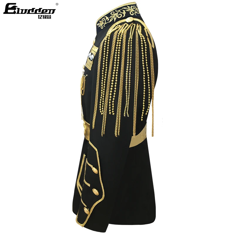 Men Stage Performance Costume DJ Dance Jacket Gold Brocade Strip Blazers sash Decoration Dress Rock Singer Night Venue Host Coat