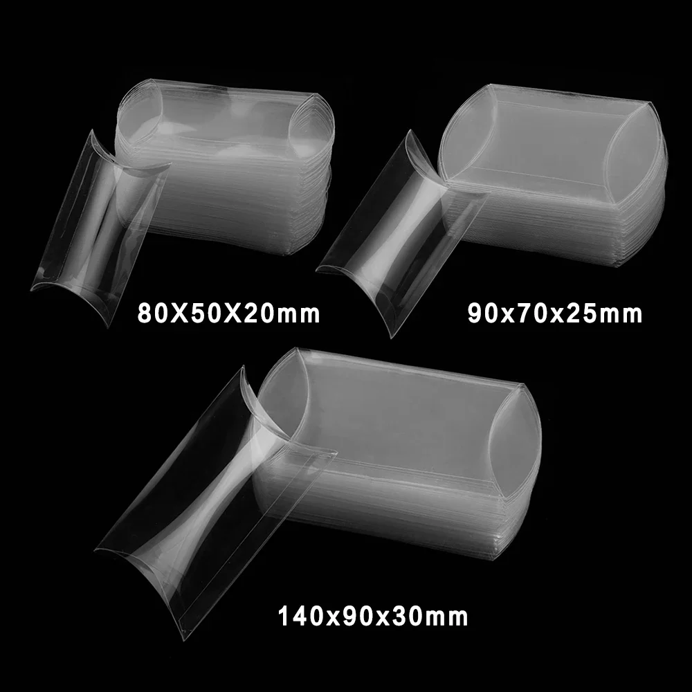 

50pcs Transparent PVC Box Pillow Shape Candy Boxes Clear Bags Snack Jewelry Storage Box