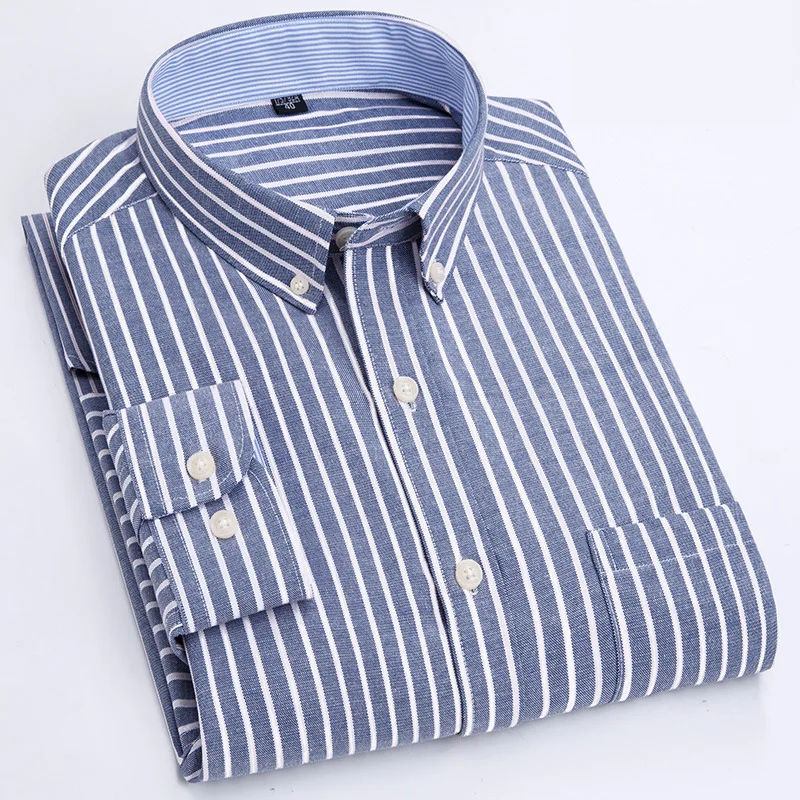 2024 Oxford New Leisure Classic Long Sleeve Striped Shirt Men's Business Plaid Shirt Coat Excellent Men's Office Top Clothes