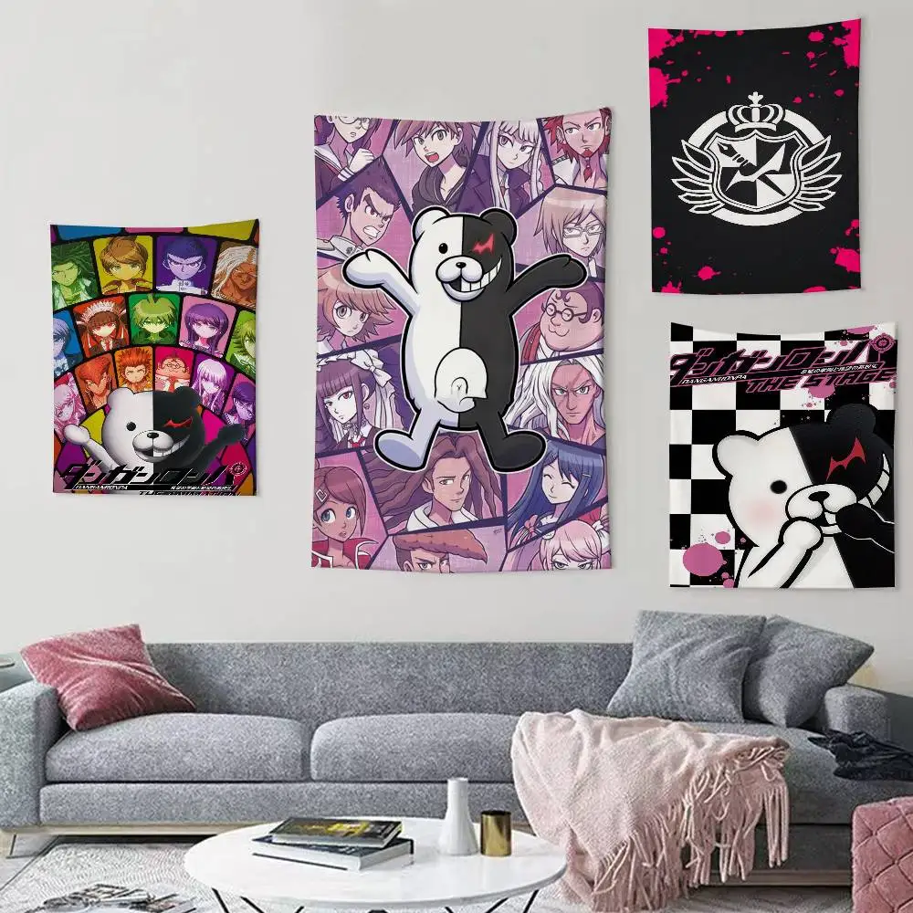 Anime D-Danganronpa Monokuma Tapestry Flags Wall Hanging Background Art Banner for Bedroom Home Outdoor Decor