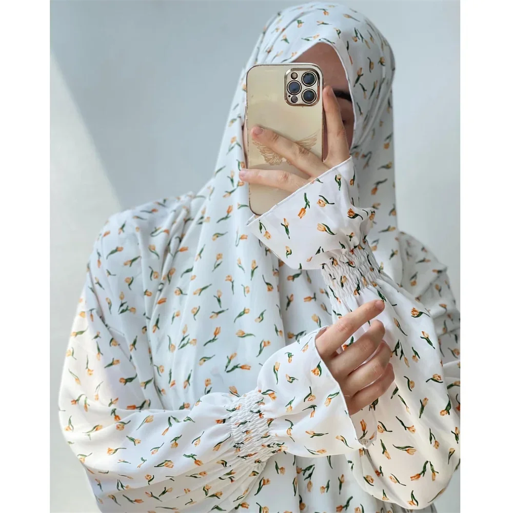 Gebet Kleid Frauen Ramadan Islamische Kleidung Formale Druck Muslimischen Kleidungsstück Mit Kapuze Dubai Türkei Namaz Lange Jurken Abaya Hijab Kleid