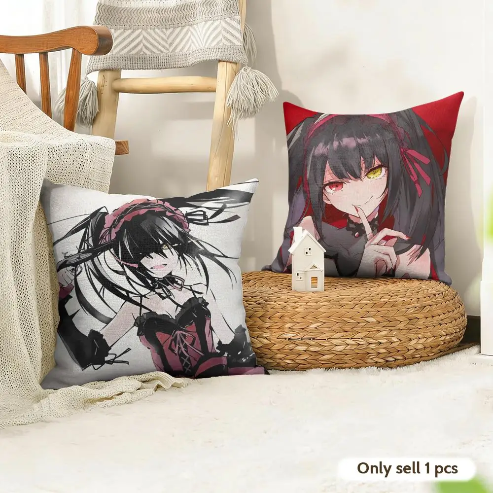 T-Tokisaki Kurumi Cushion Cover Natural Linen Double Sided Print  Throw Pillow Case for Sofa Couch Home Decor