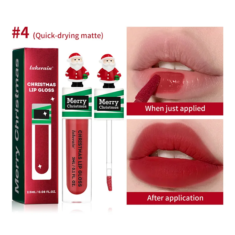 6-kleuren kerstlipgloss, glanzend en hydraterend, inclusief kerstmanvormen lipglazuur, feestelijk vakantiemake-upcadeau voor meisjes