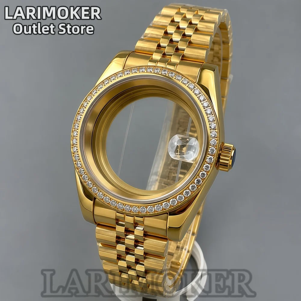 larimoker-36mm-39mm-gold-watch-case-fit-nh35-nh36-eta-pt5000 movement-sapphire-crystal-diamond-bezel-stainless-steel waterproof
