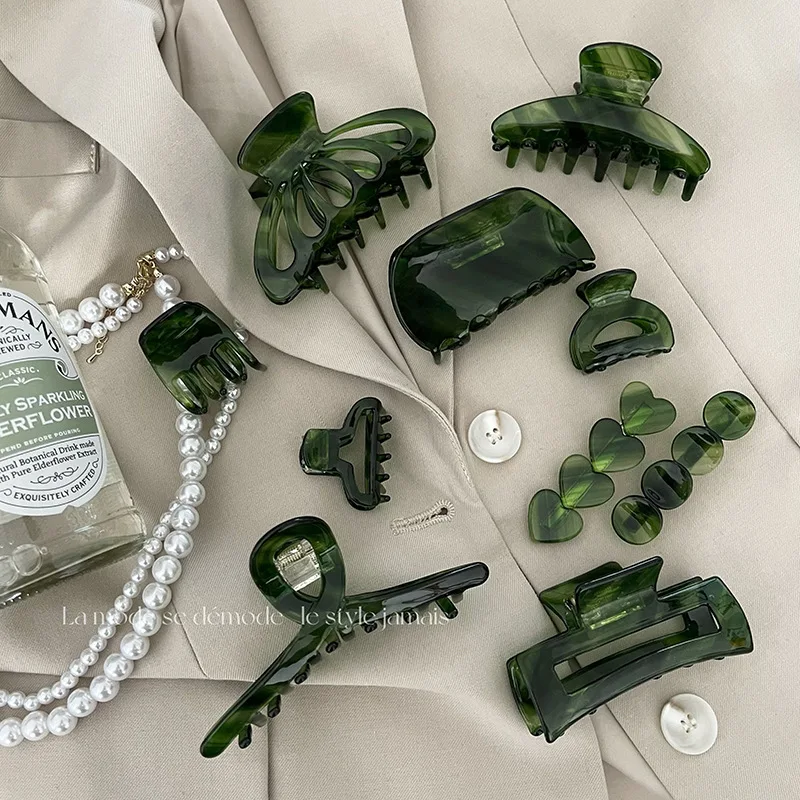 High-quality green twill acetate grab clip gentle back of the head shark clip bath clip hairpin headwear