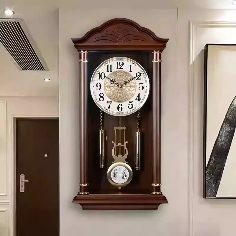 Silent Wall Clock European Style Chime Quartz Clock Retro Creative Swing Hanging Clocks Living Room Decoration Accessories