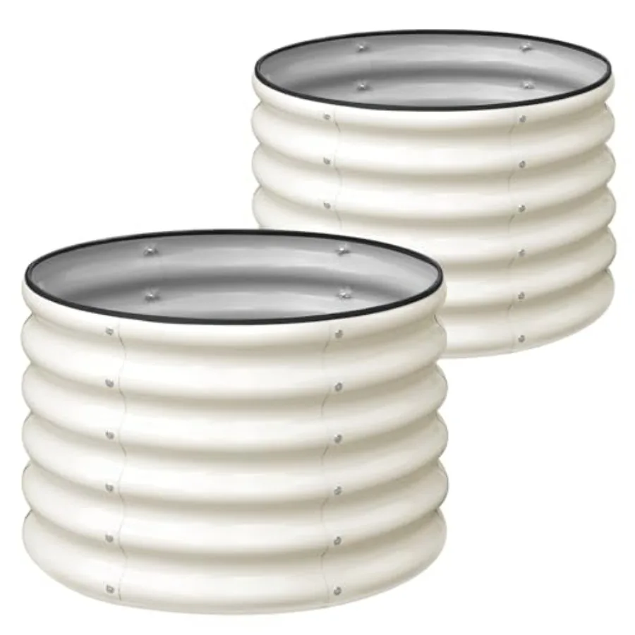 

Комплект из 2 круглых оцинкованных садовых грядок (2x2x1.5 фута) высотой 17 дюймов, глубокие металлические грядки для выращивания овощей на открытом воздухе