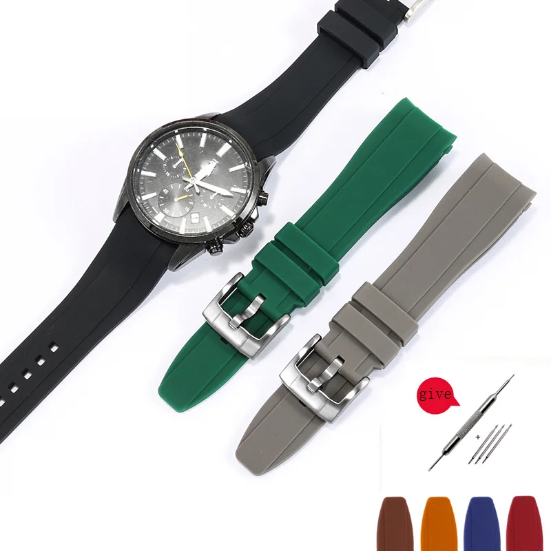 

Selected Quality Silicone Watchband Universal Arc Mouth Pin Buckle Accessories Waterproof Black Green Rubber Wristband 18 22mm