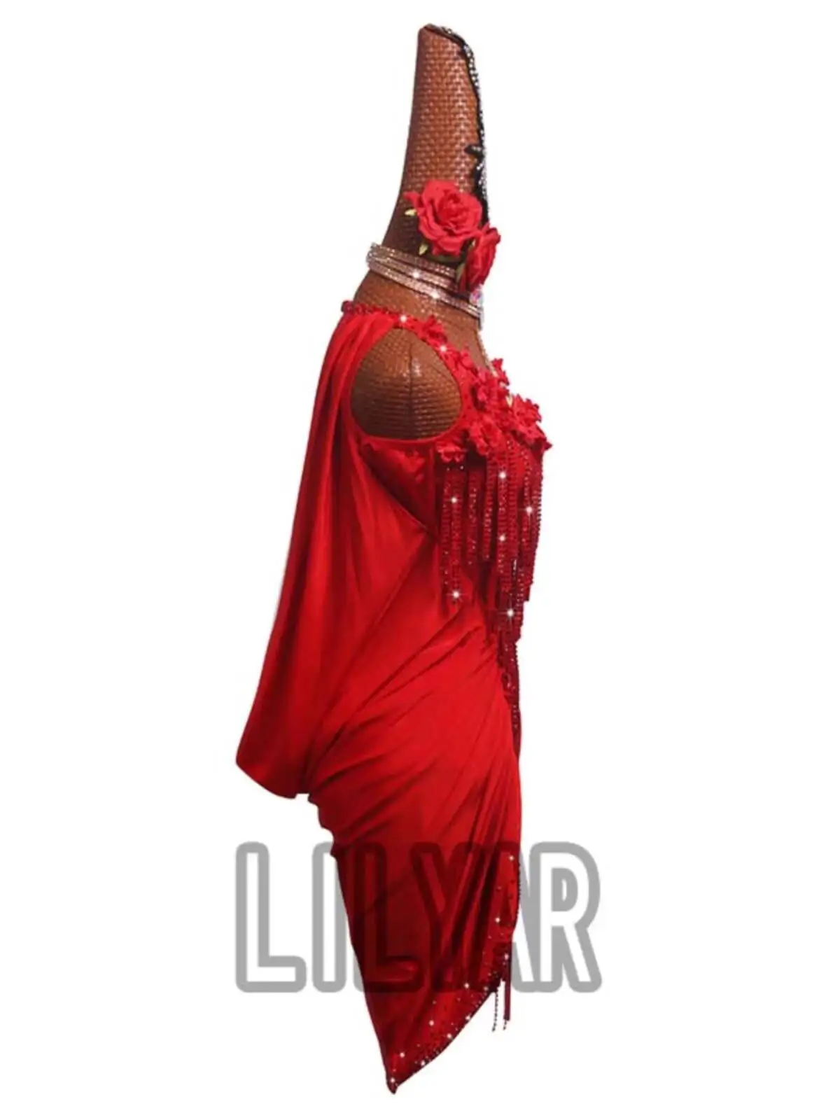 Rok Rumbai Cha Tari Latin Baru untuk Anak-anak dan Dewasa, Rok Tari Denim, Kostum Pertunjukan Disesuaikan Rumba, Rok Merah