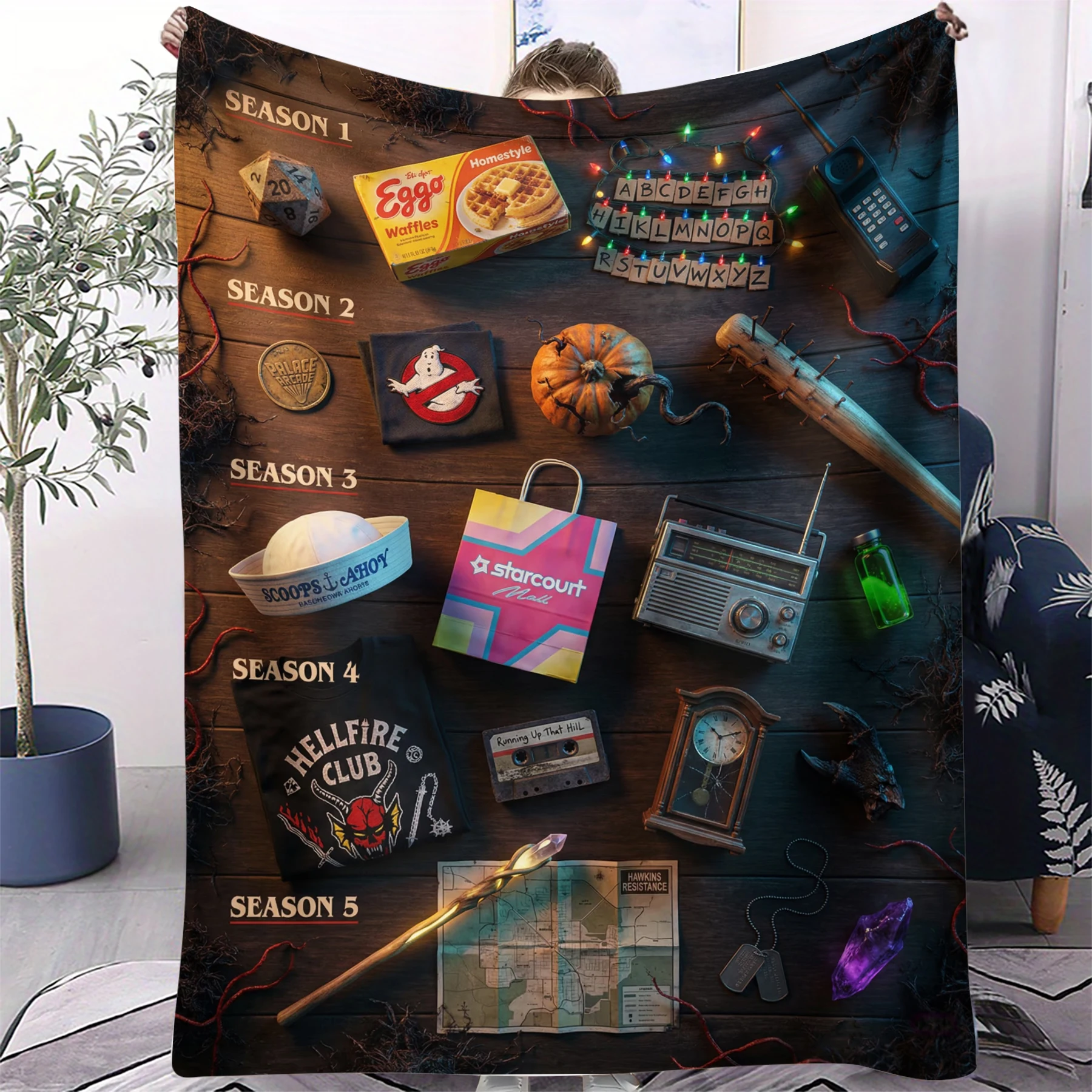 Stranger Things Seasons 1-5, manta coleccionable de franela, sofá cama, decoración cálida, regalo para seguidores de la serie, recién llegado